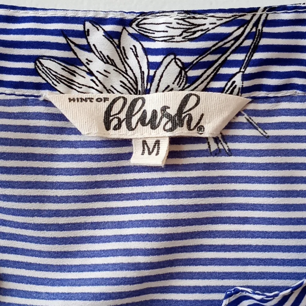 A Hint of Blush Blue White Floral Stripe Mini Dress Size M - Picture 3 of 14